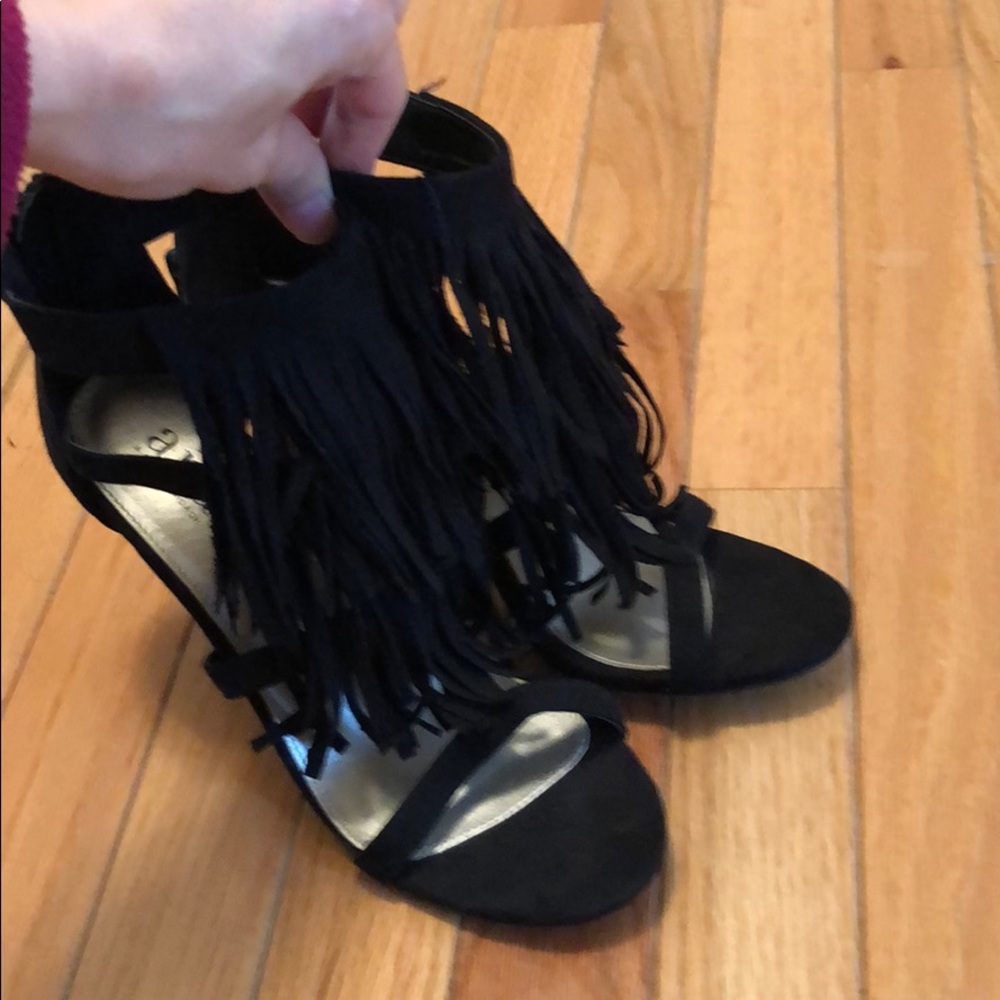 ANA black fringed heels
